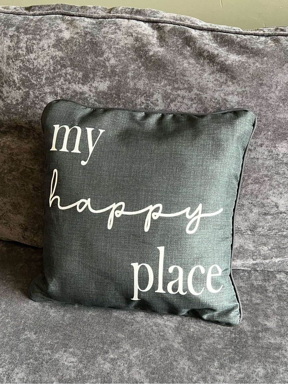 "My Happy Place" Decorative Throw Pillow - Dark Teal with White Script
